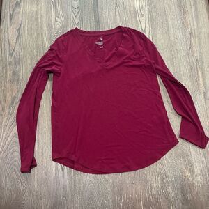 So Favorite V-Neck Top Long Sleeve Jersey Knit Stretch Pullover Red Size Small